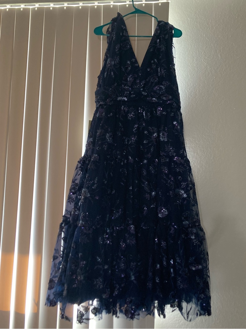 JessaKae Navy Sequin Floral V-Neck Occasion Dress